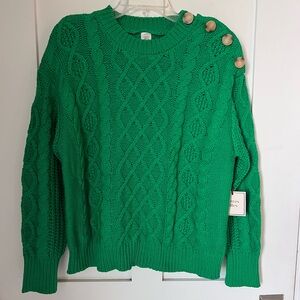 NWT Autres Filles Green Cable Knit Button  Classic Chunky Winter Cozy Sweater L